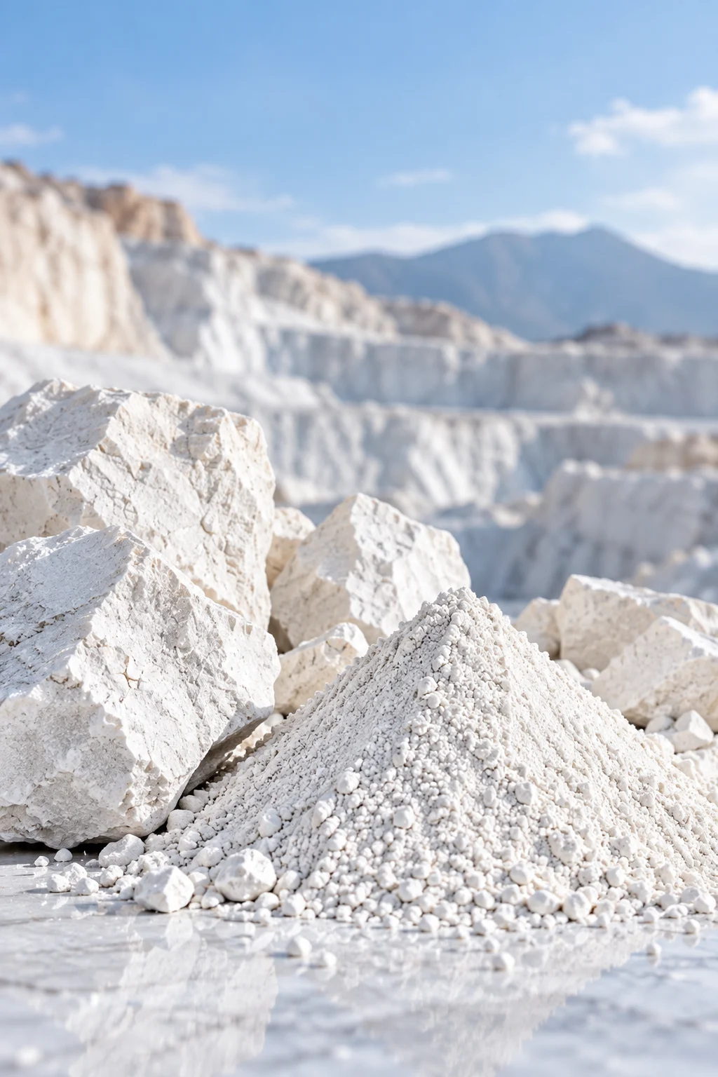 White calcium carbonate mineral and ground mineral powder